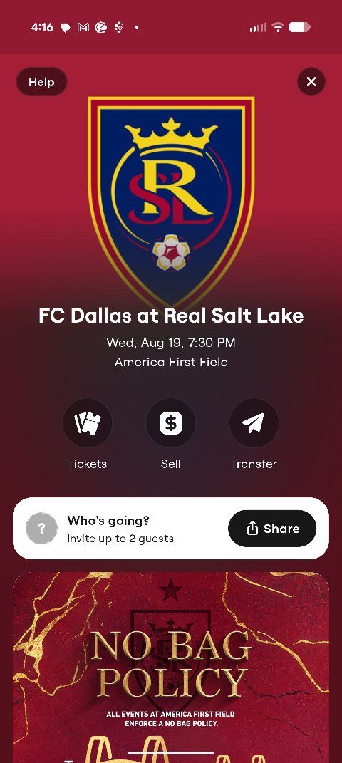 Real Salt Lake v. Dallas on 8/19 at 730
