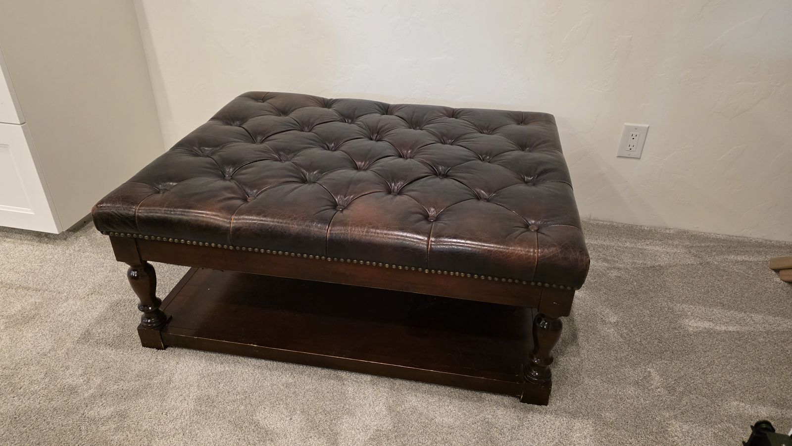 Classic Dark Brown Leather Ottoman