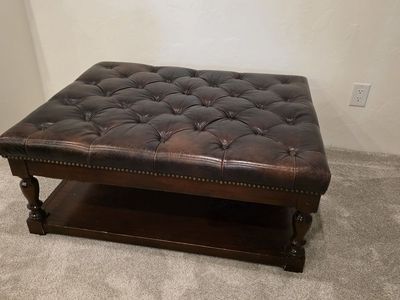 Classic Dark Brown Leather Ottoman