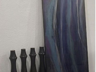 Custom Resin Art Dining Table Top w/ Black Legs - Unique Purple & Blue Swirl Design