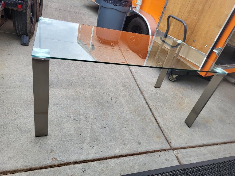 Modern Clear Glass Dining Table w/Metal Legs*