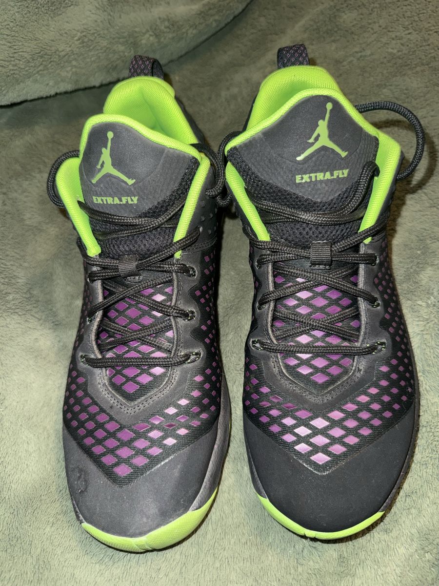 Nike Jordan Extra.Fly Basketball Shoes Black Neon Green Purple Size 7Y