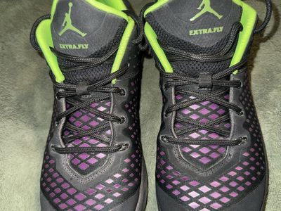 Nike Jordan Extra.Fly Basketball Shoes Black Neon Green Purple Size 7Y