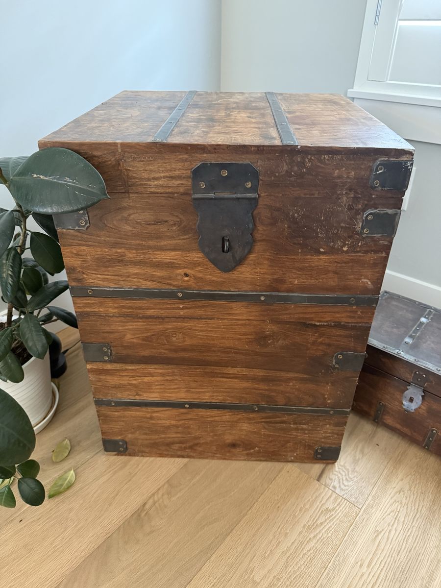 Trunk, wooden - use for end table or storing blankets or plant stand.