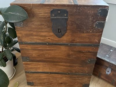 Trunk, wooden - use for end table or storing blankets or plant stand.