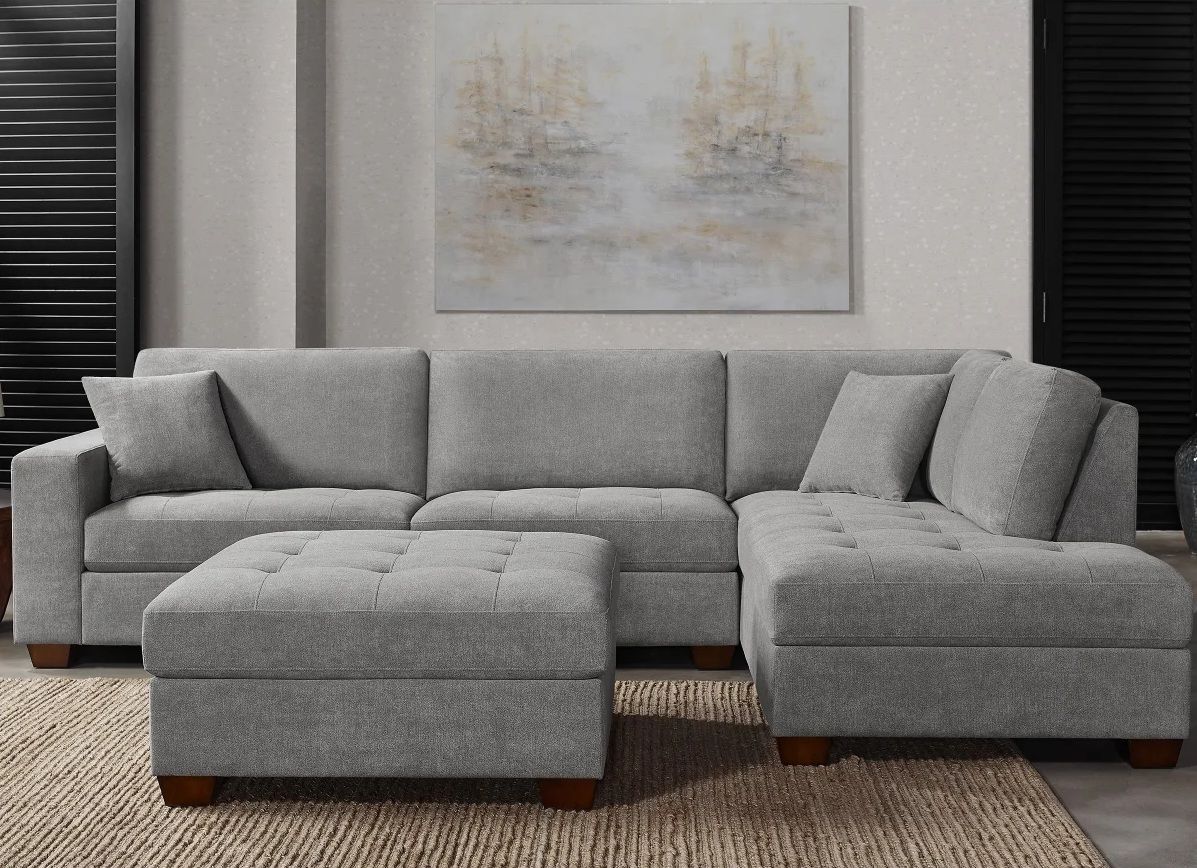 Thomasville Miles Fabric Sectional with Storage Ottoman in Gray 1653362 #86378