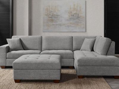Thomasville Miles Fabric Sectional with Storage Ottoman in Gray 1653362 #86378