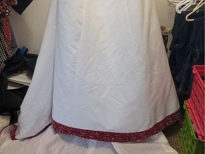 White & Red Beaded Strapless Wedding Dress, Size 20W, with Train