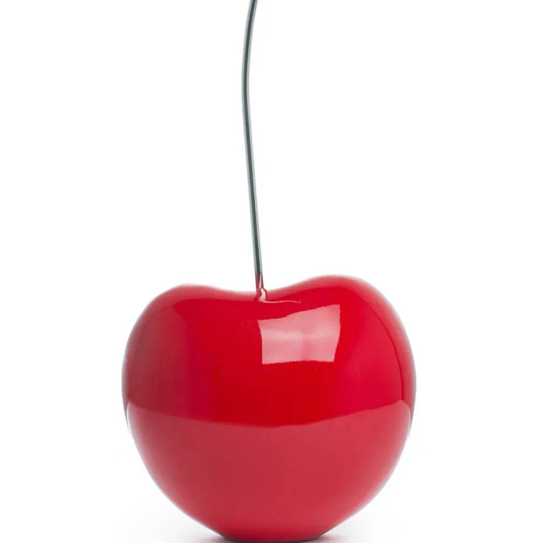 Finesse Decor Modern Polished 25" Bright Red Cherry Sculpture with Stainless Steel Stem, Resin