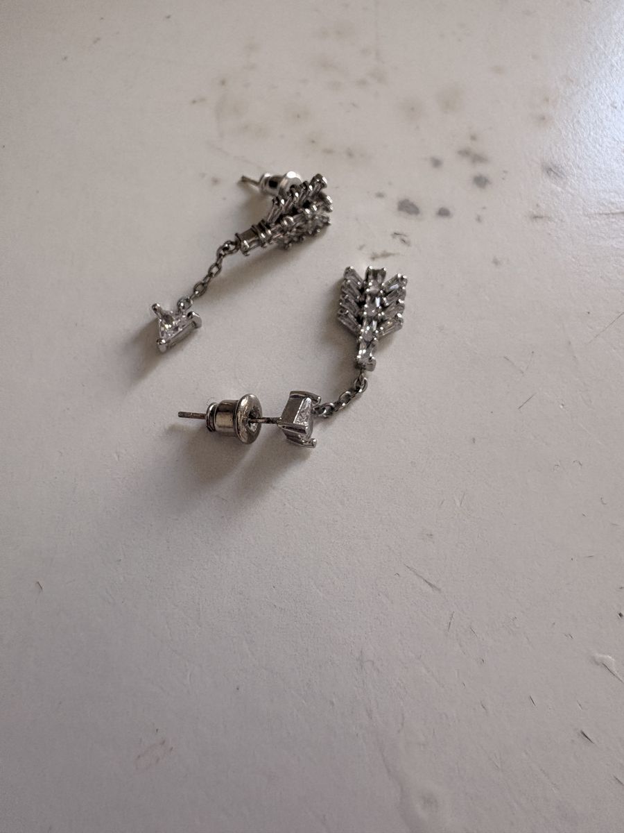 Silver-Tone Rhinestone Arrow Dangle Drop Post Earrings Pair