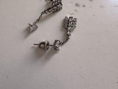 Silver-Tone Rhinestone Arrow Dangle Drop Post Earrings Pair