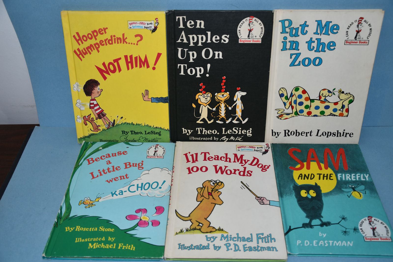 6 VINTAGE DR SEUSS HARDCOVER CHILDRENS BOOKS ~ 1950's, 60's & 70's ~ APPLES, HOOPER, SAM, ZOO, DOG, BUG