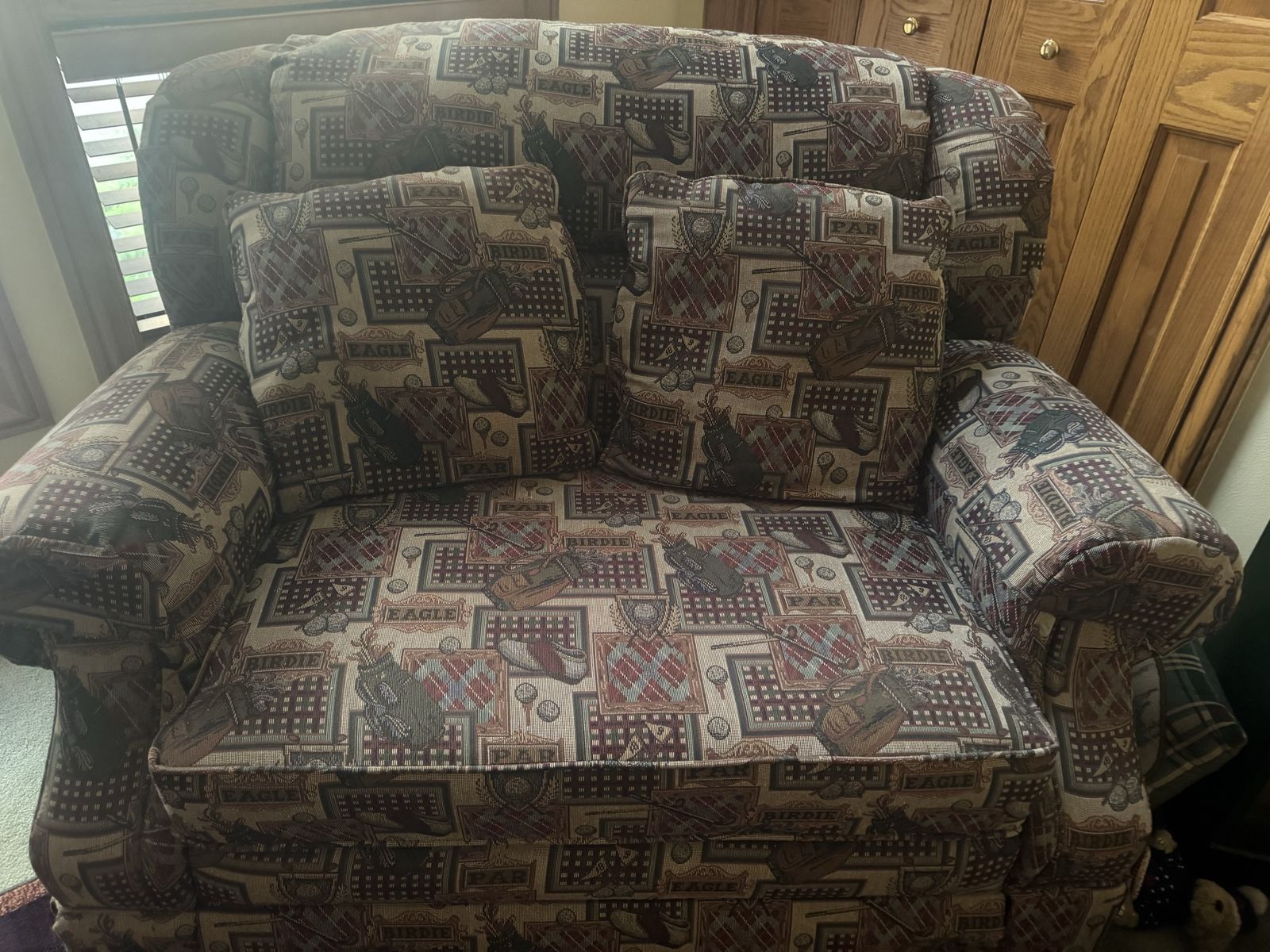 Golf Tapestry Upholstered Oversized Armchair with Throw Pillows