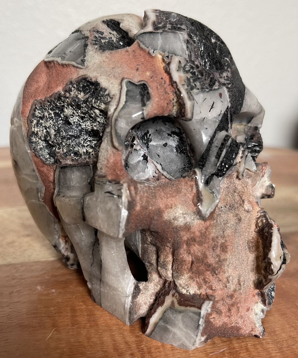 NEW Crystal 5" SKULL BLACK TOURMALINE QUARTZ Protection Stone Home Decor Decoration Figurine Statue Collectible POWERHOUSE