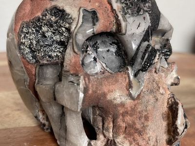 NEW Crystal 5" SKULL BLACK TOURMALINE QUARTZ Protection Stone Home Decor Decoration Figurine Statue Collectible POWERHOUSE