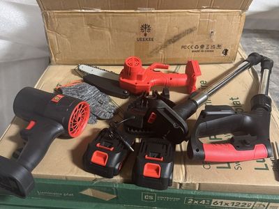 2-in-1 Cordless Pole Saw, 6-inch Mini Chainsaw & Cordless Pole and blower.