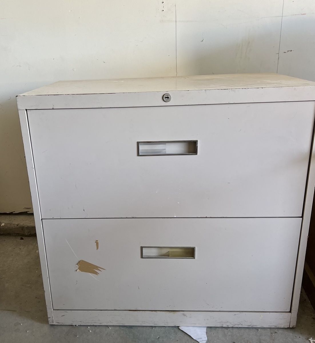 Metal 2-Drawer Lateral Filing Cabinet - Beige/Tan, Office Storage.