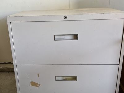 Metal 2-Drawer Lateral Filing Cabinet - Beige/Tan, Office Storage.