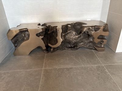 Unique Root Console Table - Art Bench/Accent Table, Natural Wood & Metallic Finish
