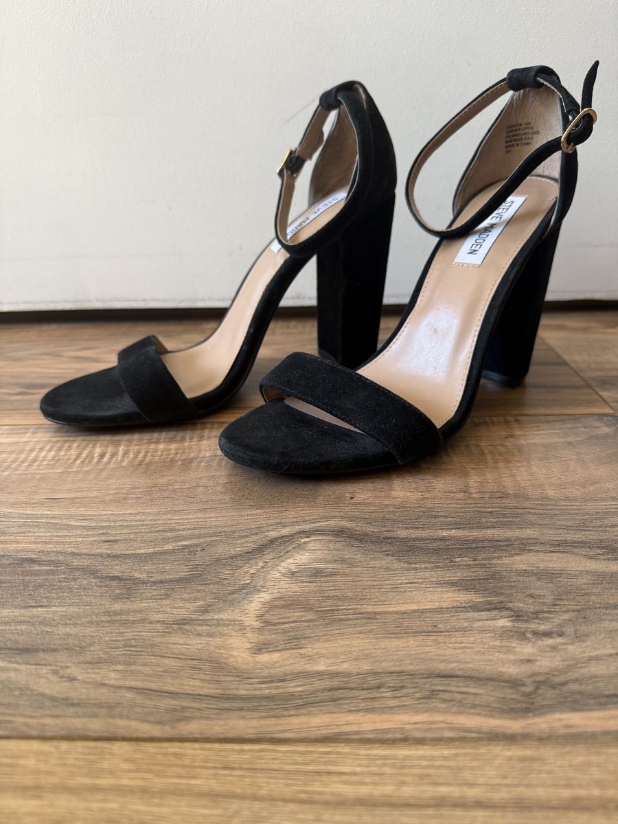 Steve Madden Black Suede Block Heel Ankle Strap Sandals - Women's Size 10 Dress Shoes