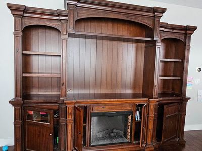 Large Wooden Entertainment Center Wall Unit with Electric Fireplace
