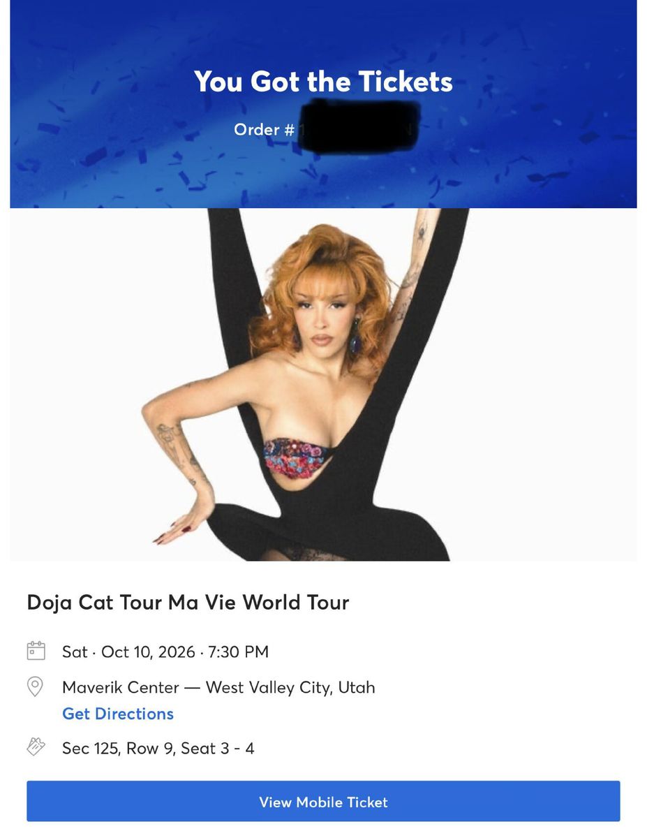 2 Doja Cat Tickets - Ma Vie World Tour at Maverik Center (Oct 10, 2026)