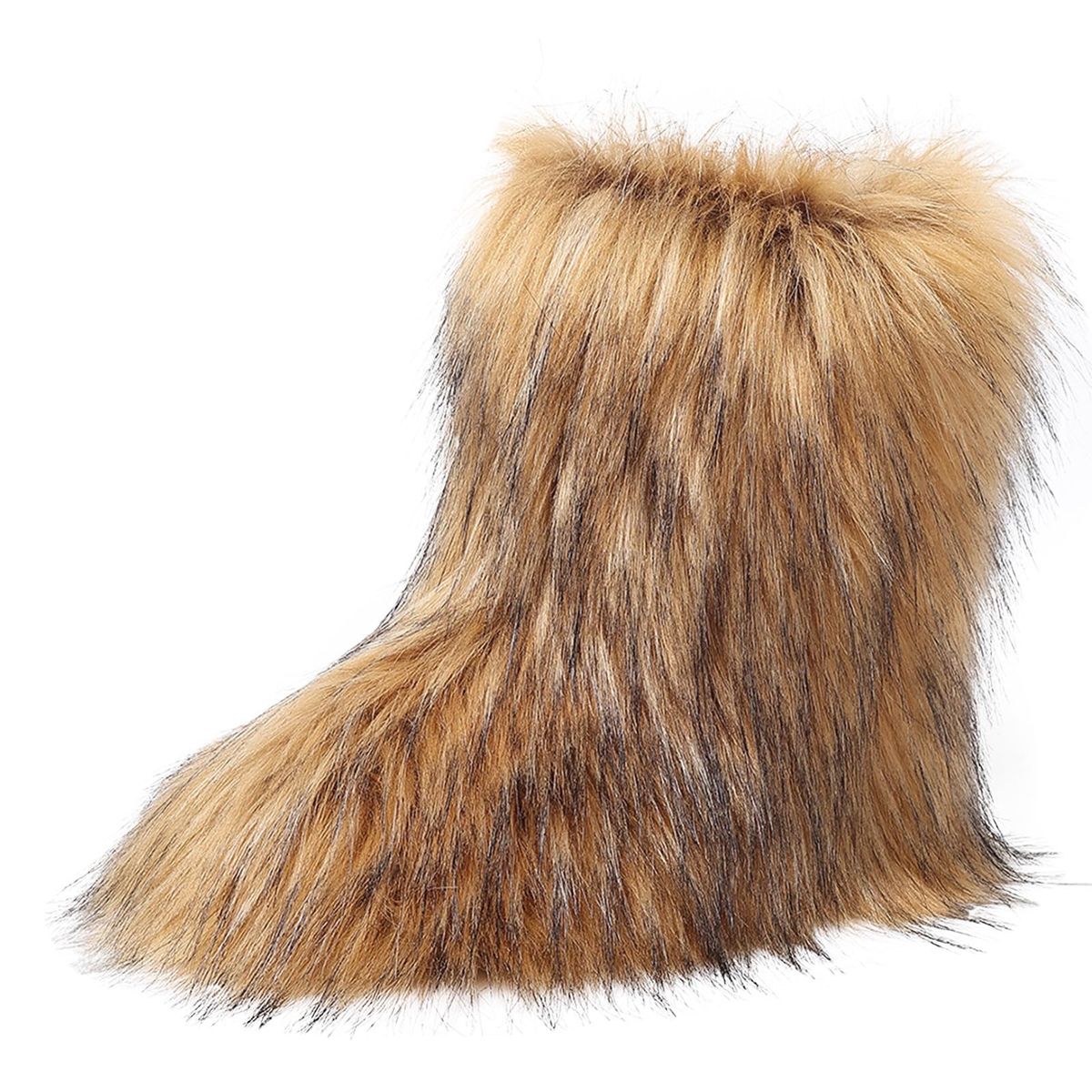 Popchrio Women's Faux Fur Boot Furry Fluffy Short Snow Boot Mid-Calf Boots Warm Comfortable Outdoor Flat Shoes