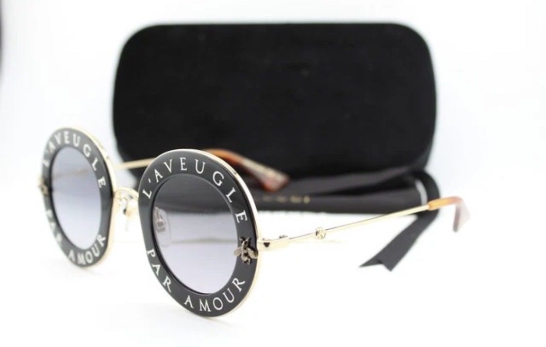 NEW GUCCI GG 0113S 001 BLACK GOLD BROWN AUTHENTIC SUNGLASSES 44-30