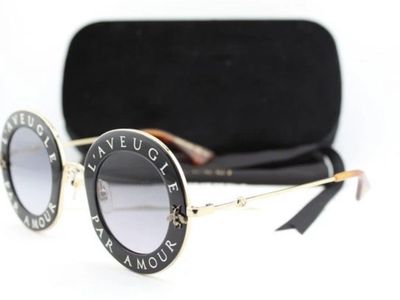 NEW GUCCI GG 0113S 001 BLACK GOLD BROWN AUTHENTIC SUNGLASSES 44-30