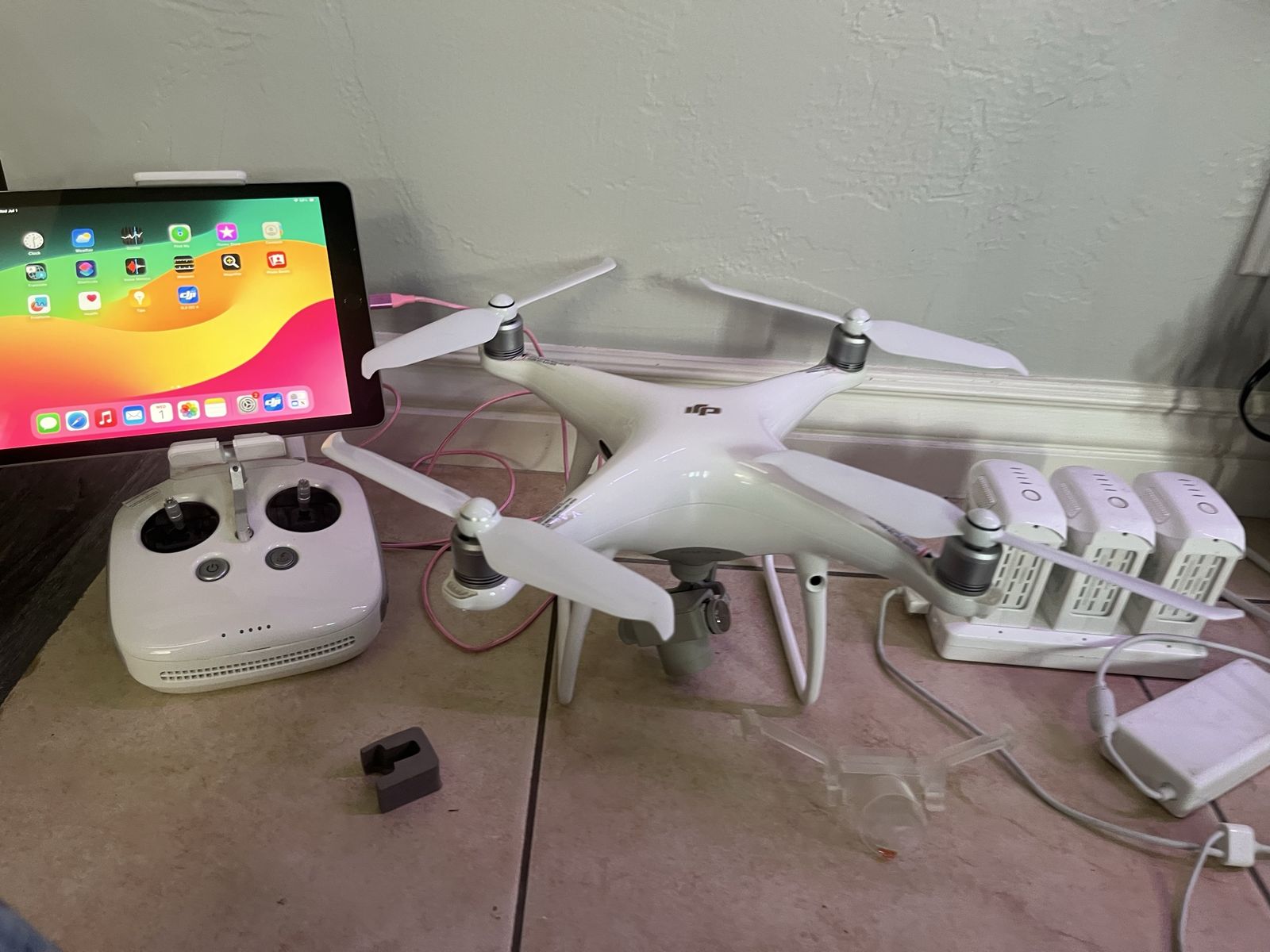 DJI Phantom 4 Pro Drone with Remote, Batteries, and Charger - White