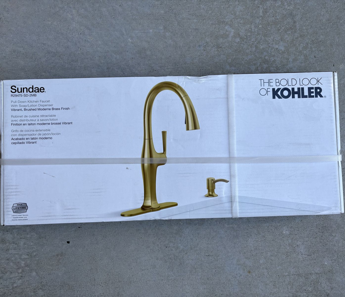 NEW KOHLER Sundae Brushed Brass Single Handle Kitchen Faucet