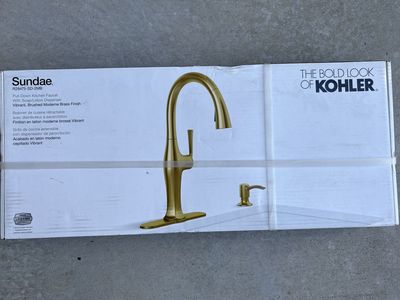 NEW KOHLER Sundae Brushed Brass Single Handle Kitchen Faucet