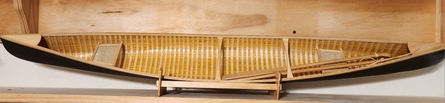 Handcrafted Wooden Canoe Model with Display Stand - Detailed Miniature Boat