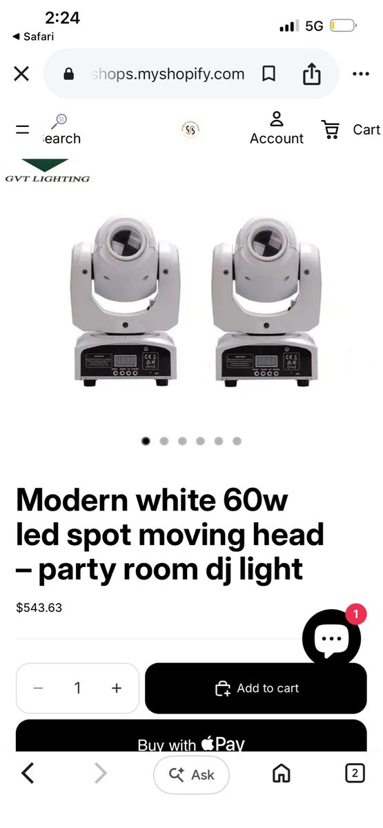 GVT LIGHTING Modern White 60W LED Spot Moving Head Light - DJ Party Room Lighting