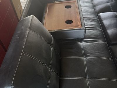 Black Faux Leather Convertible Futon Sofa Beds with Fold-Down Console