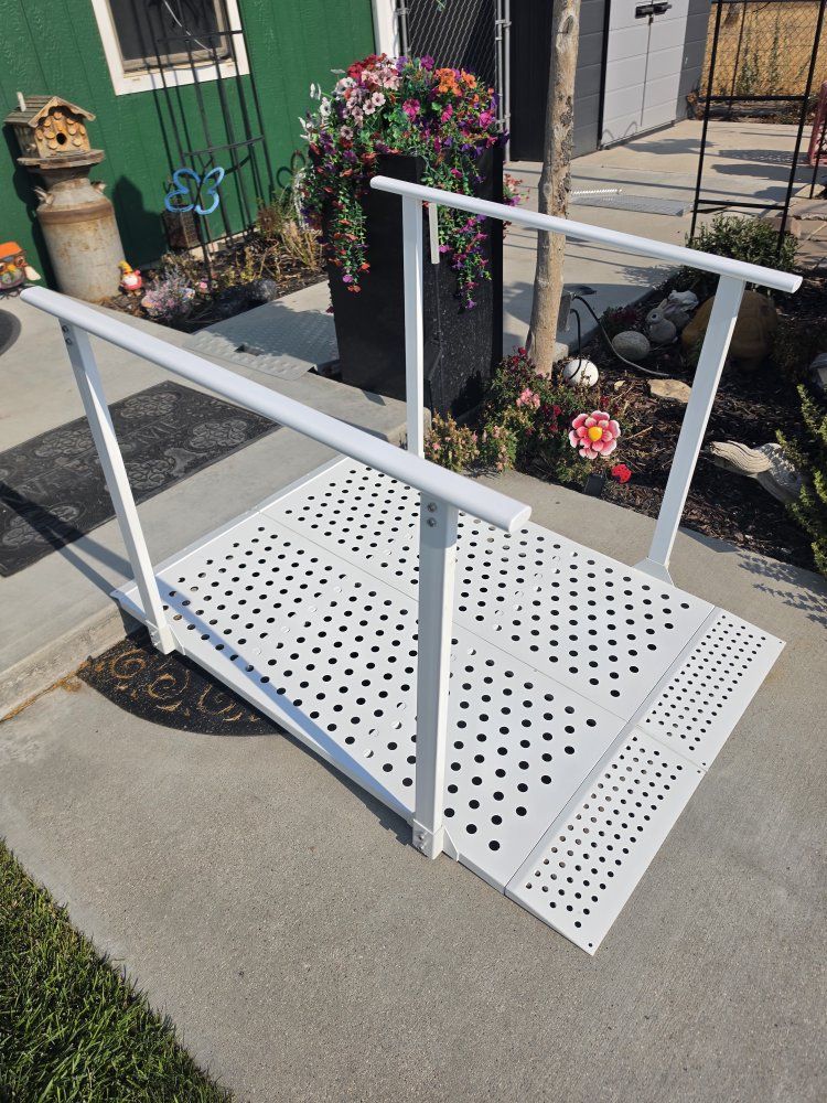 White Metal Wheelchair Access Ramp with Handrails