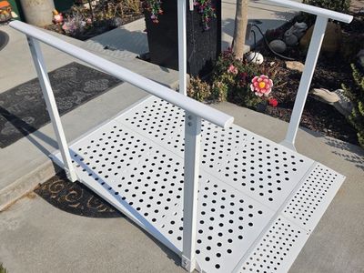 White Metal Wheelchair Access Ramp with Handrails