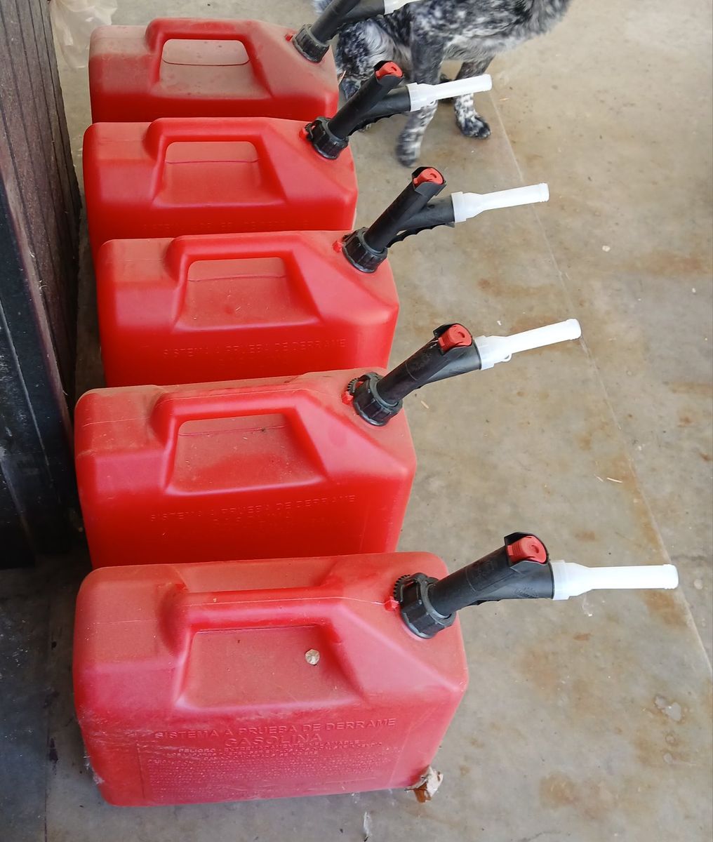Red Plastic Gas Cans with Spouts - Set of 5 (5 Gallon) Selling as a set $50 for all five