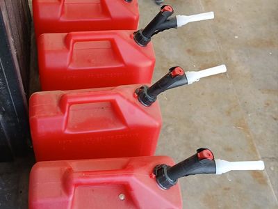 Red Plastic Gas Cans with Spouts - Set of 5 (5 Gallon) Selling as a set $50 for all five