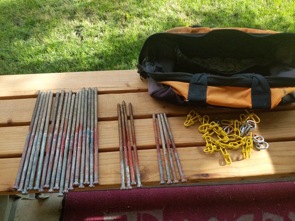 Shade Shelter Tie Down 3/8" Screws/Anchors & Chains with Carry Bag - Multiple Sizes - Burning Man