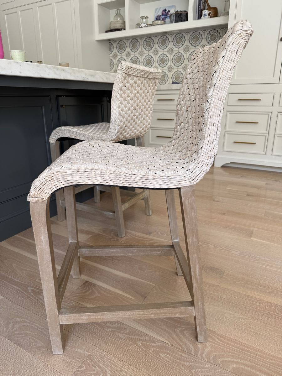 Set of 6 Woven Counter-Height Barstools with Wood Legs - 24" Seat Height