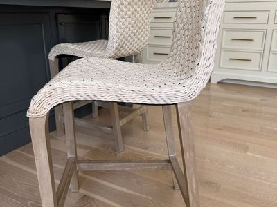Set of 6 Woven Counter-Height Barstools with Wood Legs - 24" Seat Height