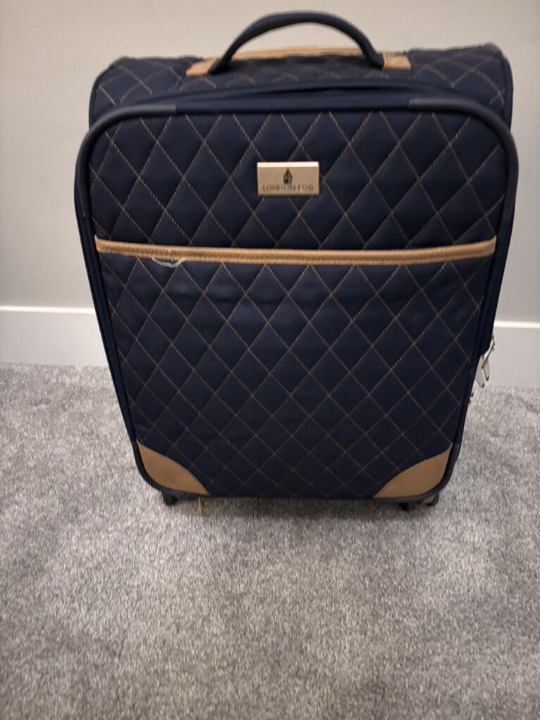 2 Piece Luggage Set Blue Quilted Cloth