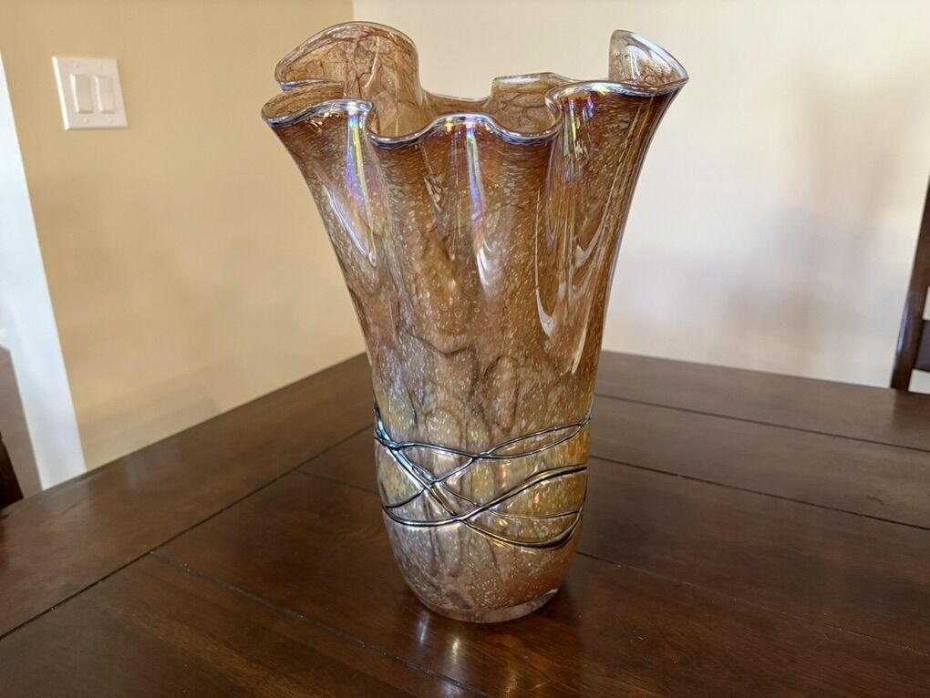 Large Iridescent Art Glass Handkerchief Vase