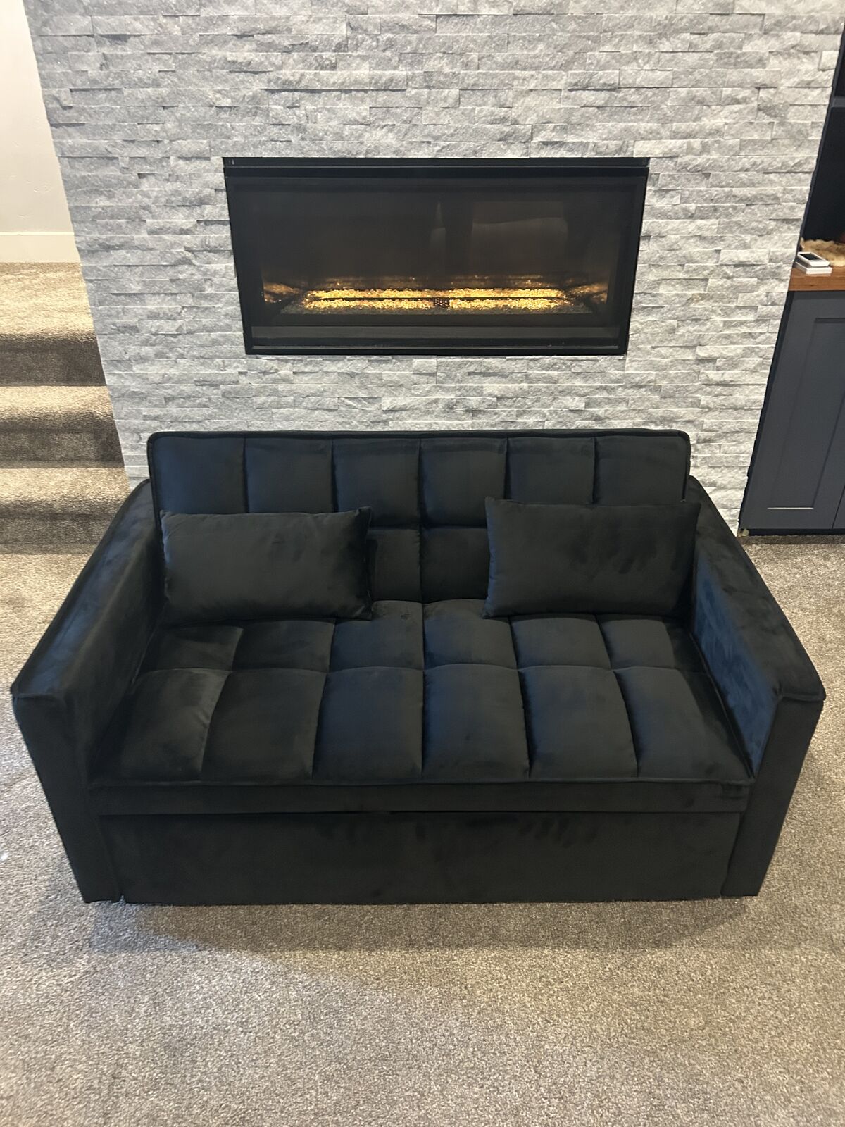 Modern Black Sofa Couch Pull-Out Bed Loveseat