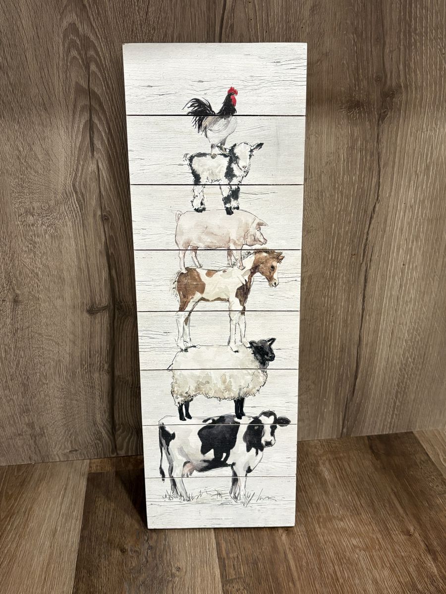 Hobby Lobby Farm Animals Stacked Wall Decor - 7.87" x 23.82" Rustic Wood Sign
