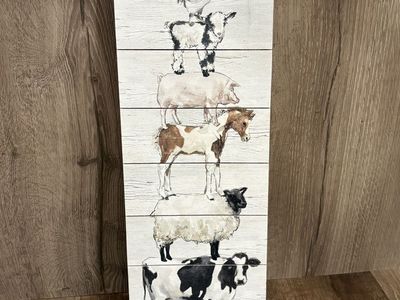 Hobby Lobby Farm Animals Stacked Wall Decor - 7.87" x 23.82" Rustic Wood Sign