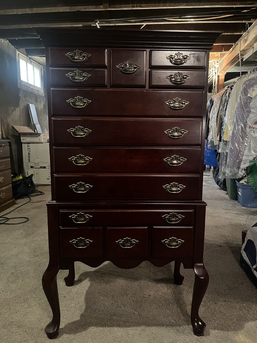Vintage Cherry Jewelry Armoire with 12 Drawers & Queen Anne Legs - Excellent Condition