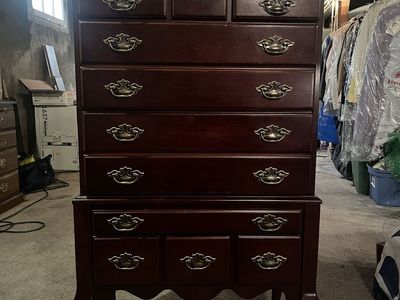 Vintage Cherry Jewelry Armoire with 12 Drawers & Queen Anne Legs - Excellent Condition