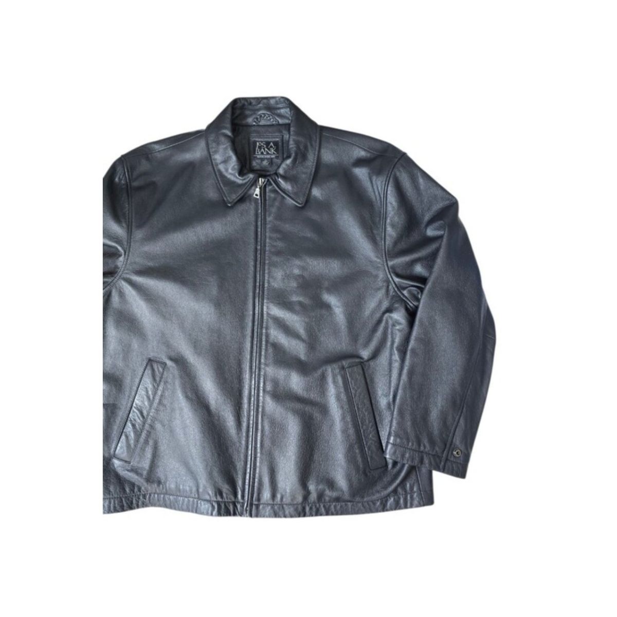 Jos. A. Bank Quilted Black Leather Jacket Zip Front Classic Black Men's Large